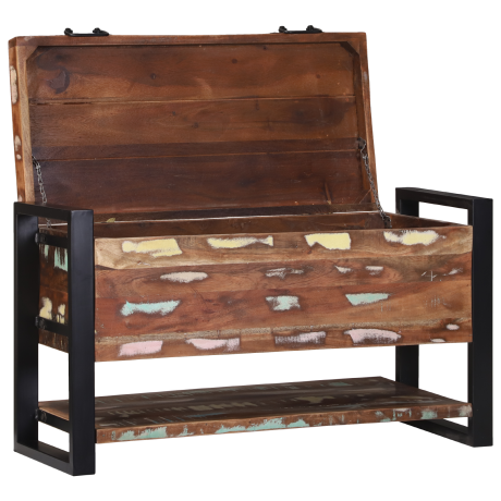vidaXL Opbergkist 80x35x45 cm massief ruw gerecycled hout meerkleurig afbeelding2 - 1