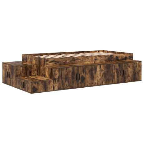 vidaXL Opbergbedframe met opslag Gerookt eiken 75 cm Bewerkt hout afbeelding2 - 1