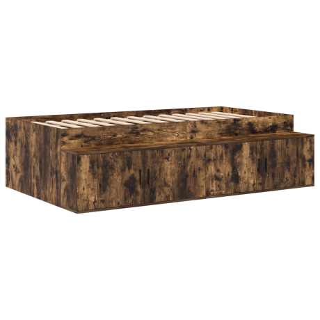 vidaXL Bedframe met lade Gerookt eiken 80 x 200 cm Bewerkt hout afbeelding2 - 1