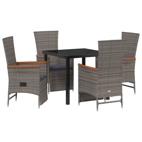 vidaXL Recliner Tuinstoelen 5 pcs Grijs Donkergrijs Houtkleur afbeelding2 - 1