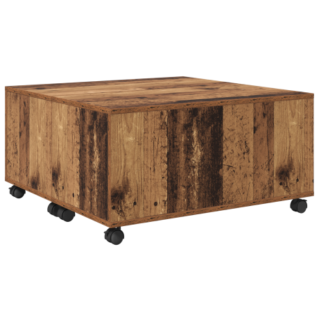 vidaXL Salontafel met wiel met opslag Oude hout 75 x 75 x 38 cm Bewerkt hout afbeelding2 - 1