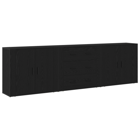 vidaXL Sideboards 3 stuks Zwart Eiken Gefabriceerd Hout afbeelding2 - 1