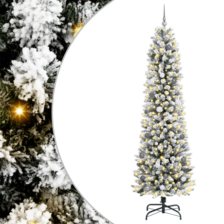 vidaXL Slanke Kerstboom met decoratieve touwlichten Wit 240 cm PVC afbeelding2 - 1