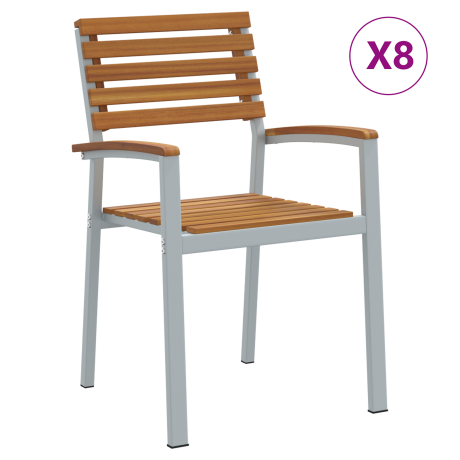 vidaXL Stapelbare Tu Stoelen 8 stks Massief Hout Acacia en Metaal afbeelding2 - 1