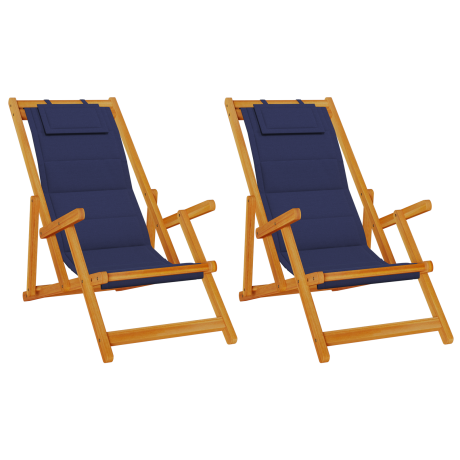 vidaXL Strandstoelen 2 st inklapbaar acaciahout en textileen blauw afbeelding2 - 1
