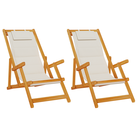 vidaXL Strandstoelen 2 st inklapbaar acaciahout textileen lichtgrijs afbeelding2 - 1