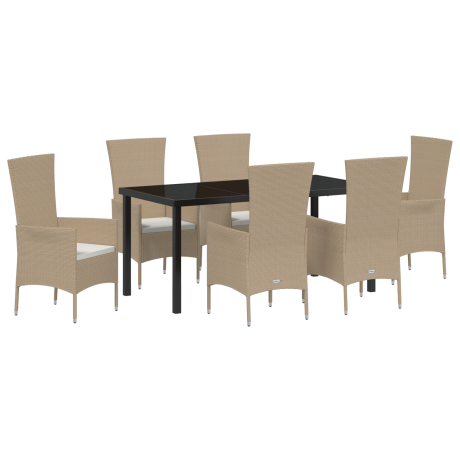 vidaXL Tuin Eetset met kussen 7 pcs Beige Zwart 160 x 80 x 73 cm afbeelding2 - 1