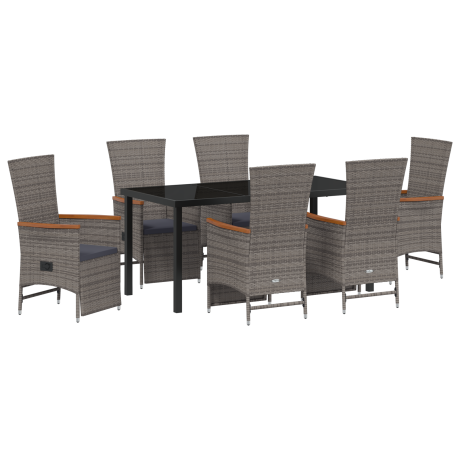 vidaXL Tuin Eetset met kussen 7 pcs Grijs Poly riet afbeelding2 - 1