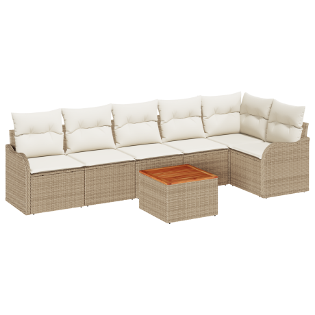 vidaXL Tuin Sofa Set 7 pcs Beige, wit Groot Rattan, Stof, Staal afbeelding2 - 1