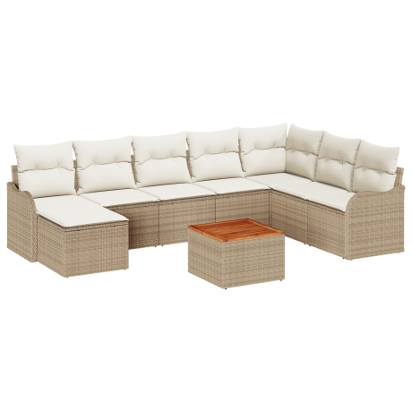 vidaXL Tuin Sofa Set 9 pcs Beige, wit Groot Rattan en hout afbeelding2 - 1