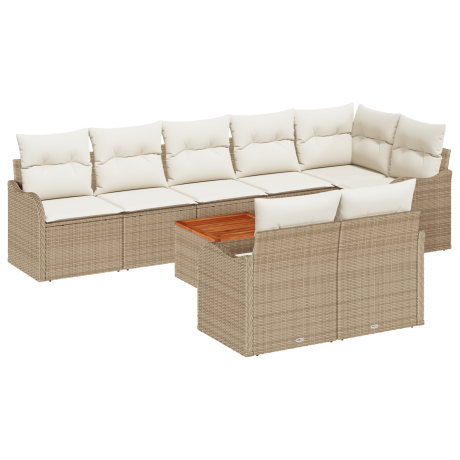 vidaXL Tuin Sofa Set 9 pcs Beige, wit Groot Rattan, stof afbeelding2 - 1