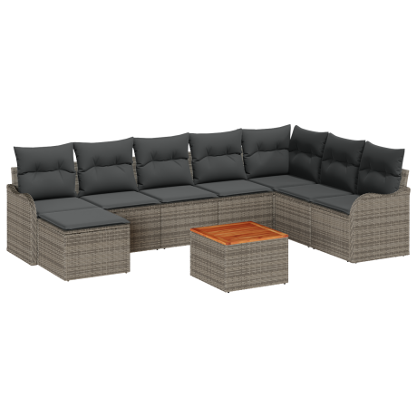 vidaXL Tuin Sofa Set Grijs 9 pcs Grijs Groot Riet, Polyester afbeelding2 - 1