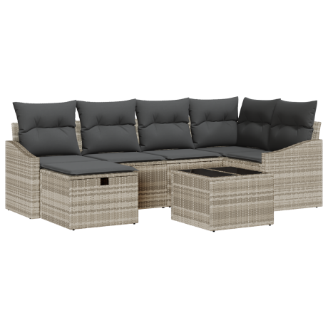 vidaXL Bankstel met kussen 7 pcs Licht Grijs en Grijs poly rattan afbeelding2 - 1