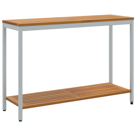 vidaXL Tuin Tafel Natuur & Grijs 35x110x75 cm Massief Hout en Staal afbeelding2 - 1