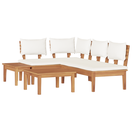 vidaXL Tuinbankset 4 pcs Bruin en Crème 2-zits Medium Hout en Stof afbeelding2 - 1