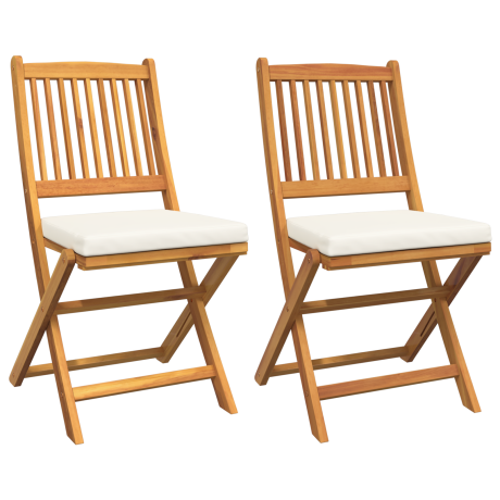 vidaXL Tuinstoelen 2 st inklapbaar met wit kussen massief acaciahout afbeelding2 - 1