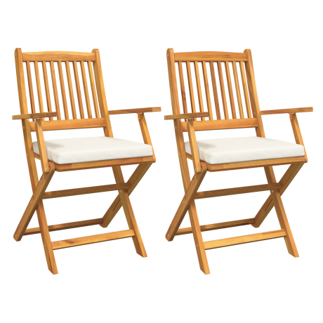 vidaXL Tuinstoelen 2 st inklapbaar met wit kussen massief acaciahout afbeelding2 - 1
