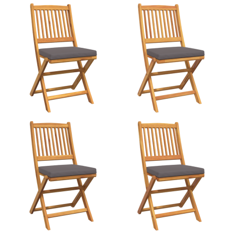 vidaXL Tuinstoelen 4 st inklapbaar grijze kussens massief acaciahout afbeelding2 - 1