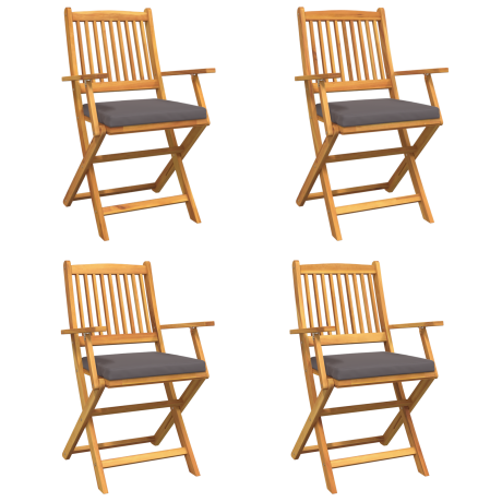 vidaXL Tuinstoelen 4 st inklapbaar grijze kussens massief acaciahout afbeelding2 - 1