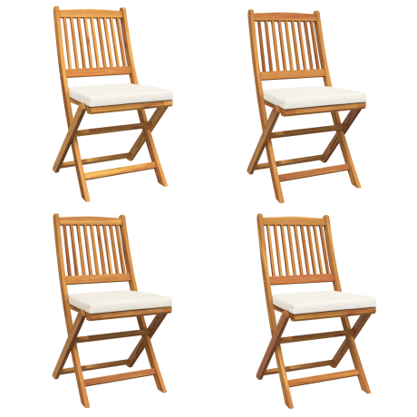 vidaXL Tuinstoelen 4 st inklapbaar witte kussens massief acaciahout afbeelding2 - 1