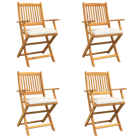 vidaXL Tuinstoelen 4 st inklapbaar witte kussens massief acaciahout afbeelding2 - 1