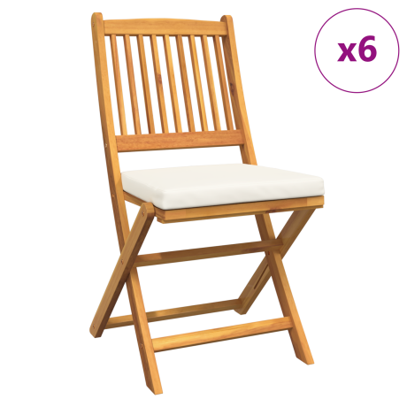 vidaXL Tuinstoelen 6 st inklapbaar witte kussens massief acaciahout afbeelding2 - 1