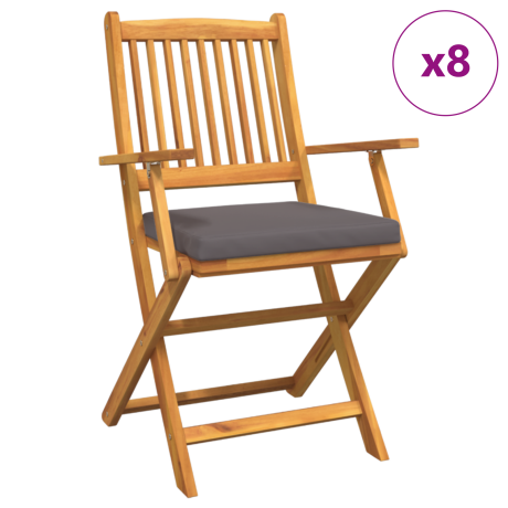 vidaXL Tuinstoelen 8 st inklapbaar grijze kussens massief acaciahout afbeelding2 - 1
