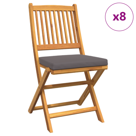 vidaXL Tuinstoelen 8 st inklapbaar grijze kussens massief acaciahout afbeelding2 - 1