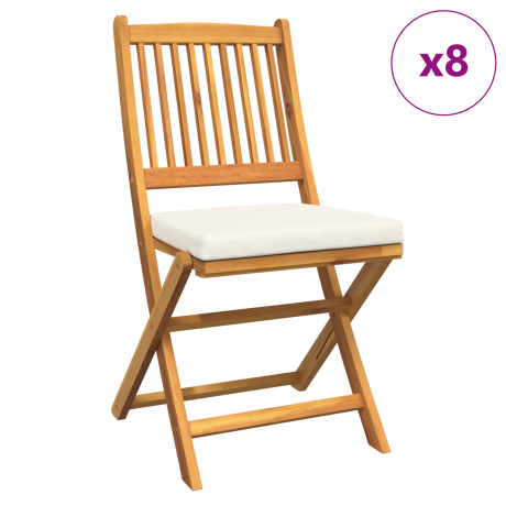 vidaXL Tuinstoelen 8 st inklapbaar witte kussens massief acaciahout afbeelding2 - 1