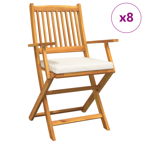vidaXL Tuinstoelen 8 st inklapbaar witte kussens massief acaciahout afbeelding2 - 1