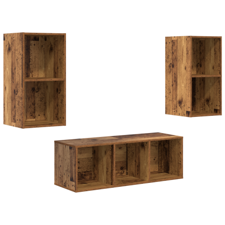 vidaXL TV-kast set 3 pcs Oud hout 37 x 37 x 107 cm Bewerkt hout afbeelding2 - 1