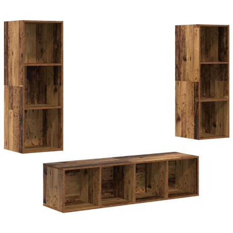 vidaXL TV-kast set 3 pcs Oud hout 37 x 37 x 142.5 cm Bewerkt hout afbeelding2 - 1