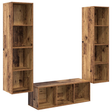 vidaXL TV-kast set 3 pcs Oud hout 37 x 37 x 142.5 cm Bewerkt hout afbeelding2 - 1