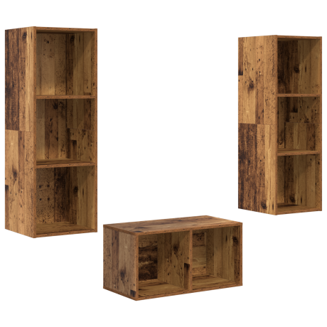 vidaXL TV-kast set met plank Oud hout 37 x 37 x 107 cm Bewerkt hout afbeelding2 - 1