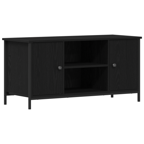 vidaXL Tv-meubel 100x40x50 cm bewerkt hout en staal zwart eikenkleurig afbeelding2 - 1