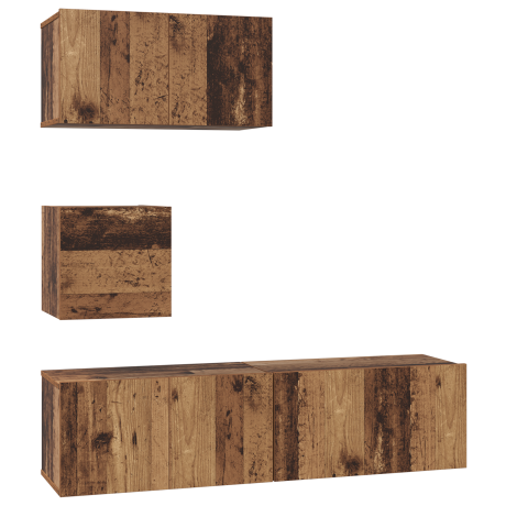vidaXL Tv-meubelset 4 pcs Oud hout 60 x 30 x 30 cm Bewerkt hout afbeelding2 - 1