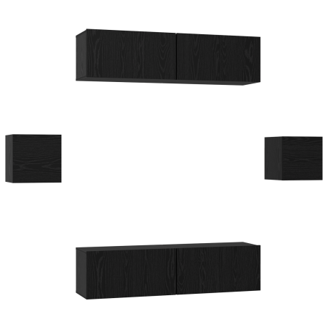 vidaXL Tv-meubelset 6 pcs Zwart eiken 60 x 30 x 30 cm Bewerkt hout afbeelding2 - 1