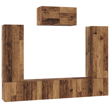 vidaXL Tv-meubelset 7 pcs Oude hout 180 x 30 x 120 cm Bewerkt hout afbeelding2 - 1