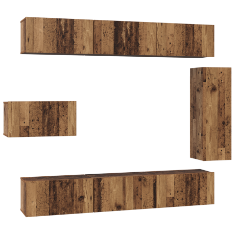 vidaXL Tv-meubelset 8 pcs Oud hout 30.5 x 30 x 90 cm Bewerkt hout afbeelding2 - 1