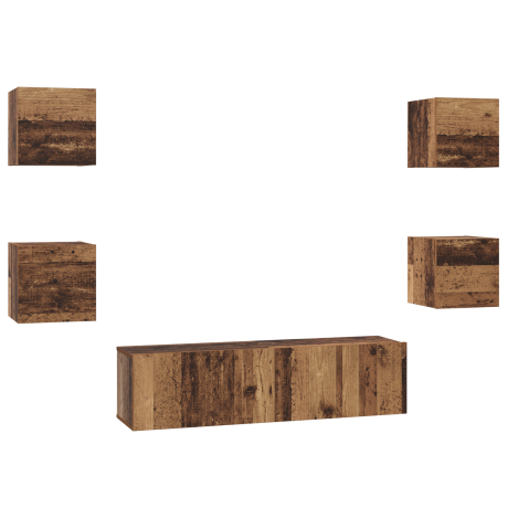 vidaXL Tv-meubelset Anders met opslag 6 pcs Oude hout Medium 120 x 30 x 30 cm afbeelding2 - 1