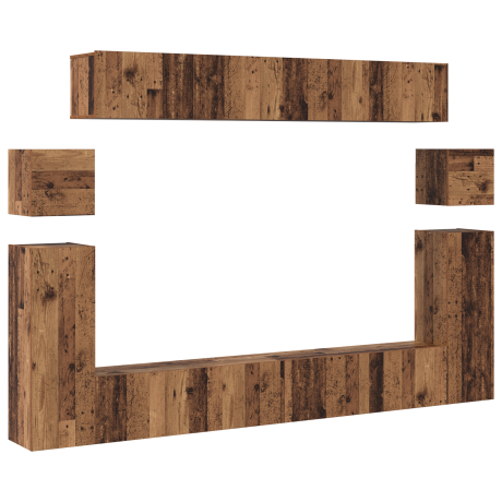 vidaXL Tv-meubelset met plank 8 pcs Oude hout Medium 30.5 x 30 x 30 cm afbeelding2 - 1