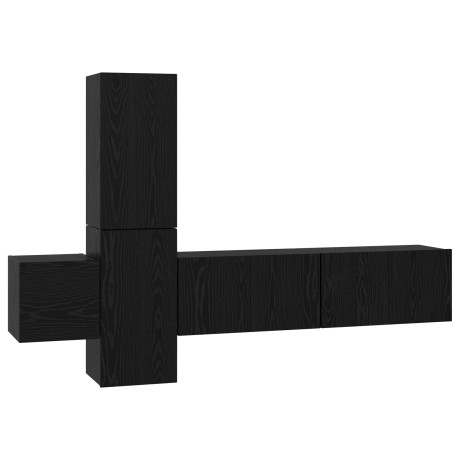 vidaXL Tv-meubelset met plank Wandgemonteerd met opslag met de deur 5 pcs Zwart eiken Bewerkt hout afbeelding2 - 1