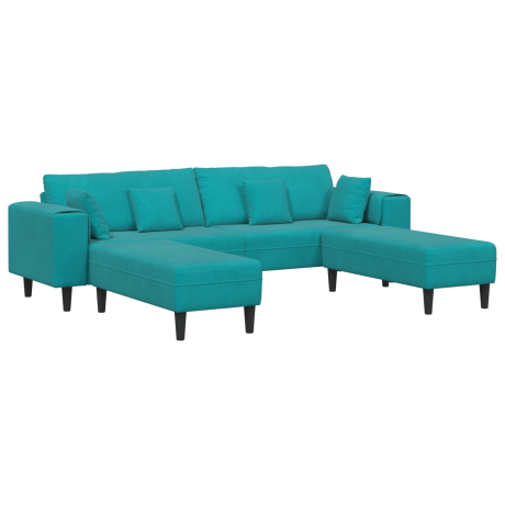 vidaXL Velours Bank met kussen met kussen 3 pcs Turquoise 208 cm Fluweel afbeelding2 - 1