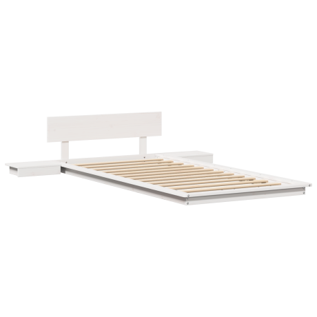 vidaXL Vloerbedframe met Nachtkastjes Wit 100x200cm Massief Hout afbeelding2 - 1
