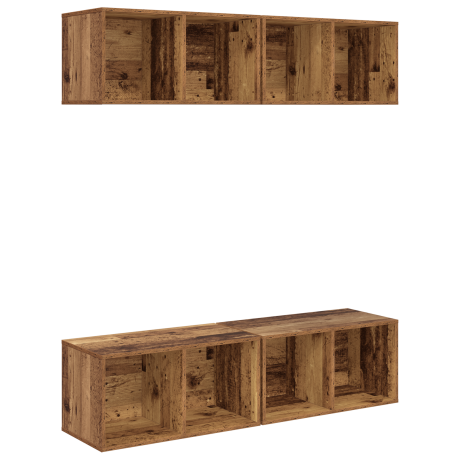 vidaXL Wand TV Kast 4 pcs Oud hout 37 x 37 x 72 cm Bewerkt hout afbeelding2 - 1