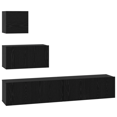 vidaXL Wand TV Kast 4 pcs Zwart eiken 80 x 30 x 30.5 cm Bewerkt hout afbeelding2 - 1