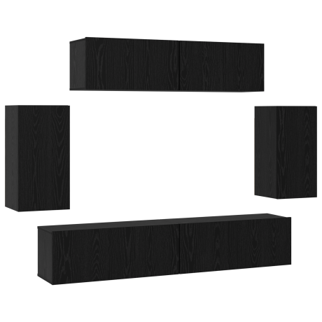 vidaXL Wand TV Kast met opslag met de deur 6 pcs Zwart eiken Bewerkt hout afbeelding2 - 1