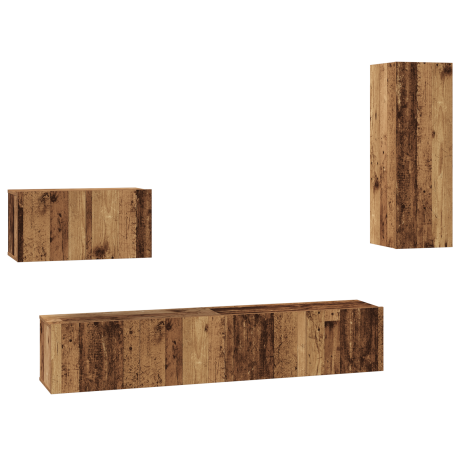 vidaXL Wand TV Kast met plank Anders met opslag met de deur 4 pcs Oude hout Medium Engineered hout afbeelding2 - 1