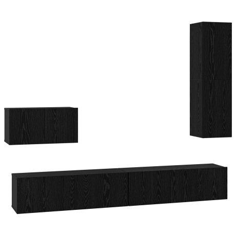 vidaXL Wand TV Kast met plank Anders met opslag met de deur 4 pcs Zwart eiken afbeelding2 - 1