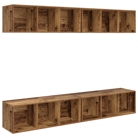 vidaXL Wand TV Kast met plank met opslag 4 pcs Oud hout 37 x 37 x 107.5 cm afbeelding2 - 1